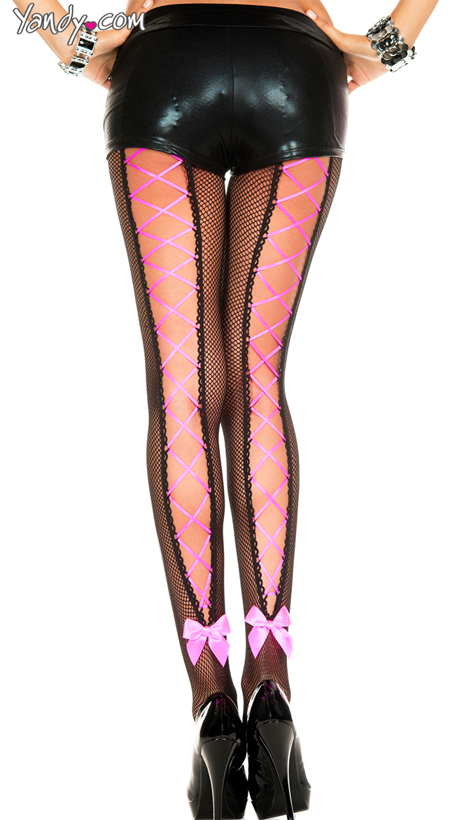 Lace Up Back Fishnet Pantyhose