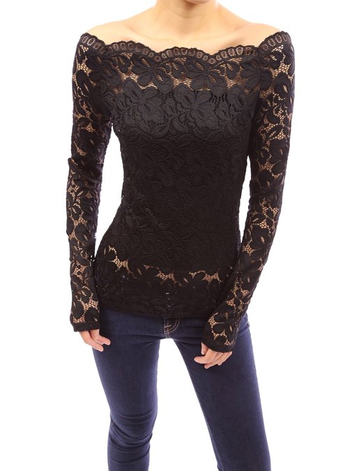 PattyBoutik Women's Floral Lace Off Shoulder Top
