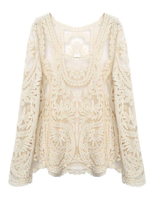 PrettyGuide Women's Semi Embroidery Floral Lace Blouse