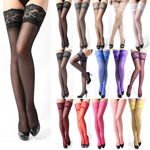 Sexy Women Ultrathin Lace Top Sheer Thigh High Silk Stockings